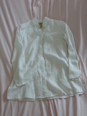 Ecru White 100% Linen Button Down Tunic Shirt Size M